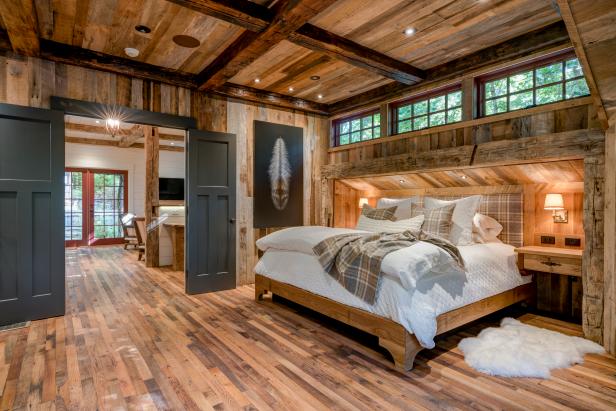 Rustic Bedroom With Black Double Doors Hgtv