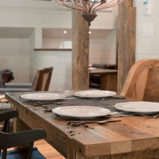 Rustic Wood Dining Table and Chandelier