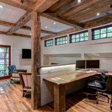 Rustic Open Concept Living Area With Desk