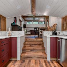 Small Country Kitchen With Red Cabinets