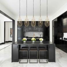 Contemporary, Black-and-White Kitchen is Open