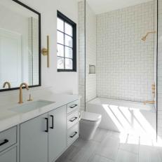 Bright White Bathroom is Contemporary, Sophisticated