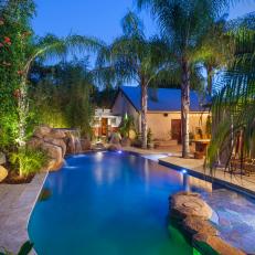 Tropical Swimming Pool Surrounded by Palm Trees