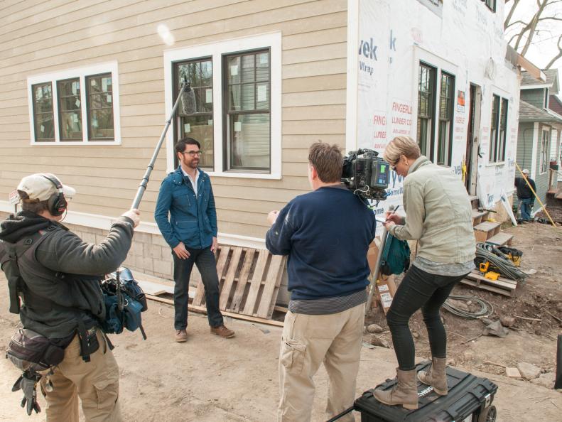 Behind-the-scenes, Host Brian Patrick Flynn tests different paint samples for HGTV Urban Oasis 2016 in Ann Arbor, MI.