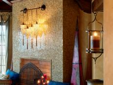 Cozy Moroccan Inspired Lounge Tile Accent Wall Fireplace Surround 