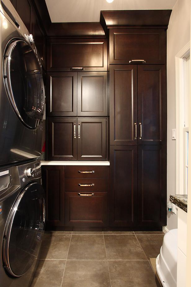 Traditional Laundry Room Design With Dark Wood Cabinets ...