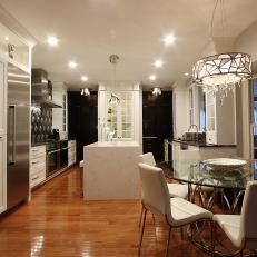 Spacious Eat In Contemporary Kitchen With Stainless Steel Chandelier