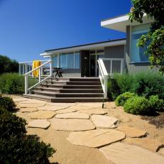 Gray Santa Barbara Beach Home With Stone Path