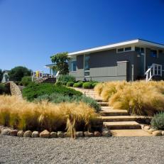 Gray Contemporary Beach Home and Walkway