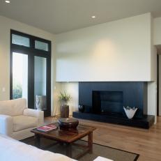 Asian Living Room With Black Fireplace