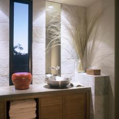 White Asian Bathroom With Grasses