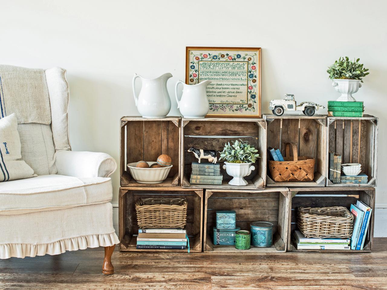 Upcycle Wood Crates Into A Rustic Bookshelf HGTV   1479396474588 