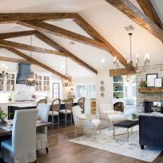 Remodeled Open Concept Living Space With Exposed Beam Vaulted Ceilings