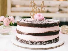 Naked Chocolate Cake With Pink Frosting for Baby Shower