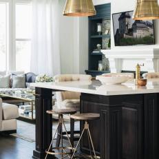 Open Plan Kitchen With Gold Pendants