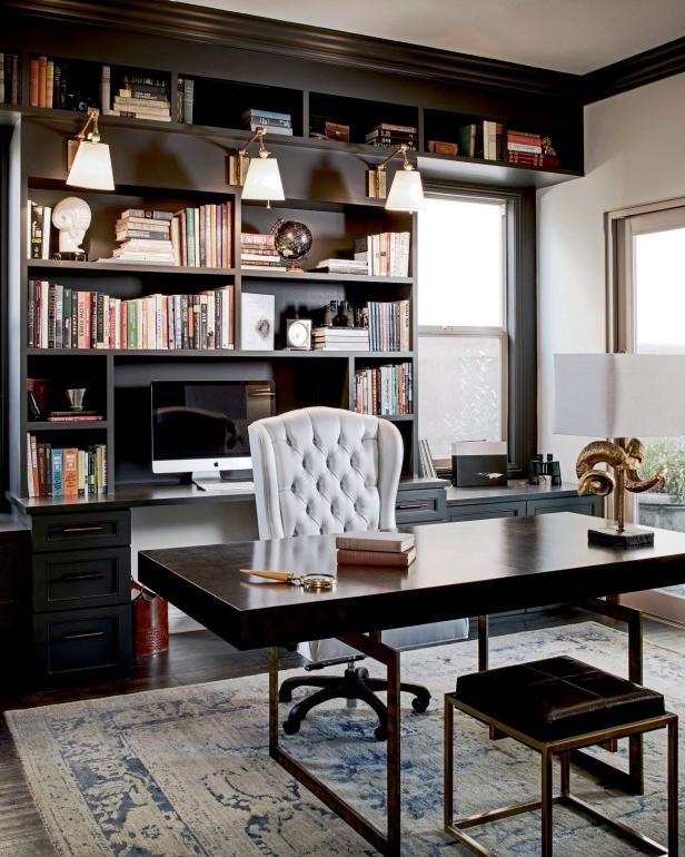 Home Office With Gray Rug