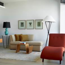 Contemporary Sitting Room With Orange Chaise
