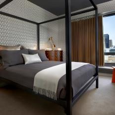 Contemporary Bedroom With Graphic Wallpaper