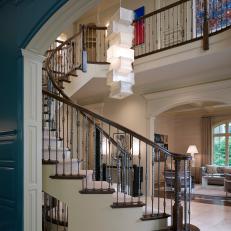 Foyer and Stairs With Pendant Light