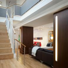 Wood Staircase With Wire Railing