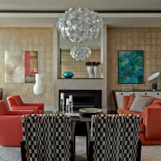 Neutral Contemporary Living Room With Geometric Walls