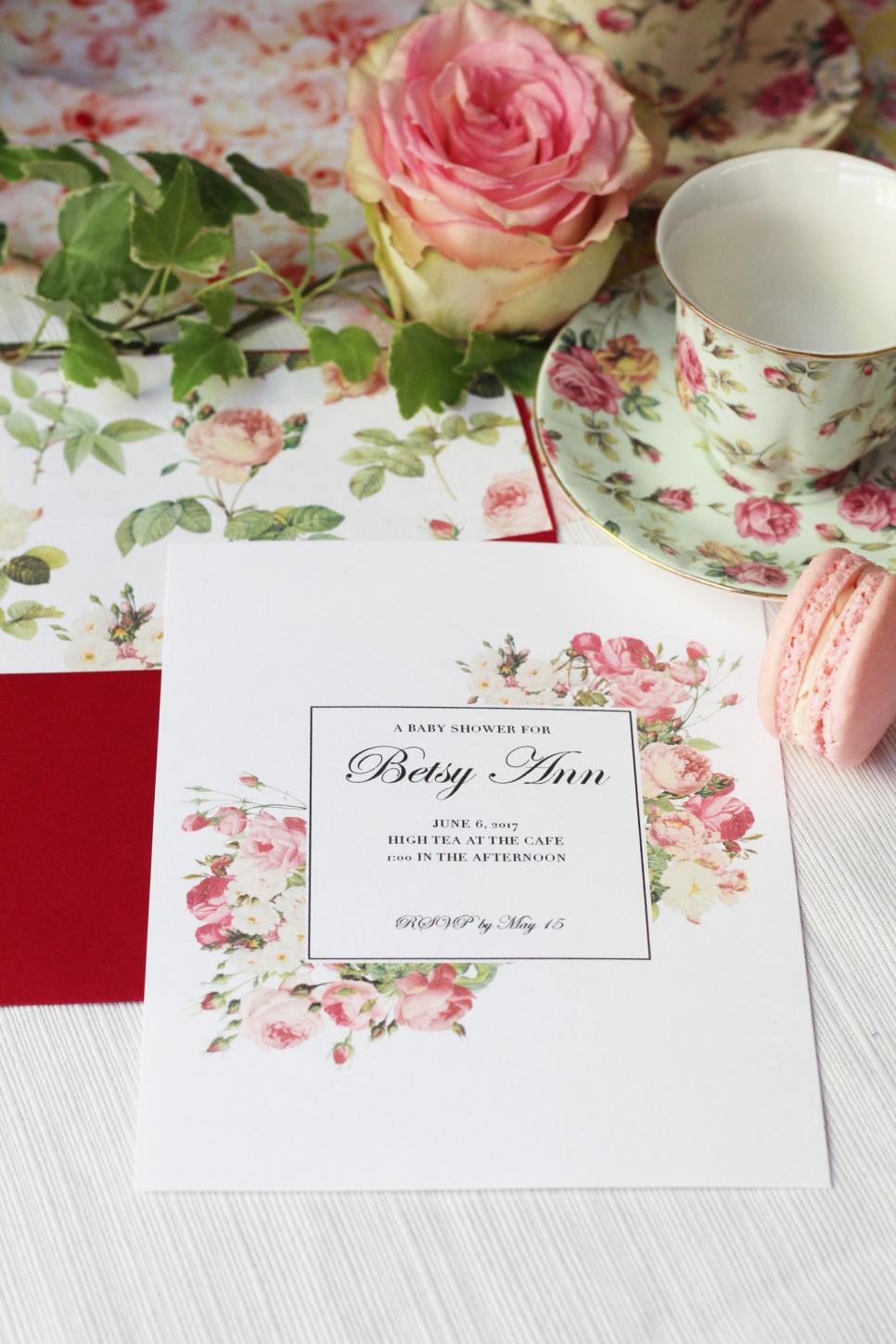 rose themed baby shower invitations