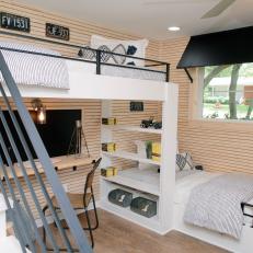 Skinnylap Boy's Bedroom With Perpendicular White Bunk Beds