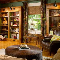 Rustic Living Room With Built Ins Decorated Touches Of Red Rustic Living Room With Built Ins Decorated Touches Of Red