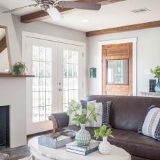 Neutral Cottage Living Room With Leather Sofa