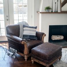 Brown Rustic Leather Armchair and Ottoman