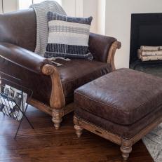 Brown Rustic Leather Armchair and Ottoman