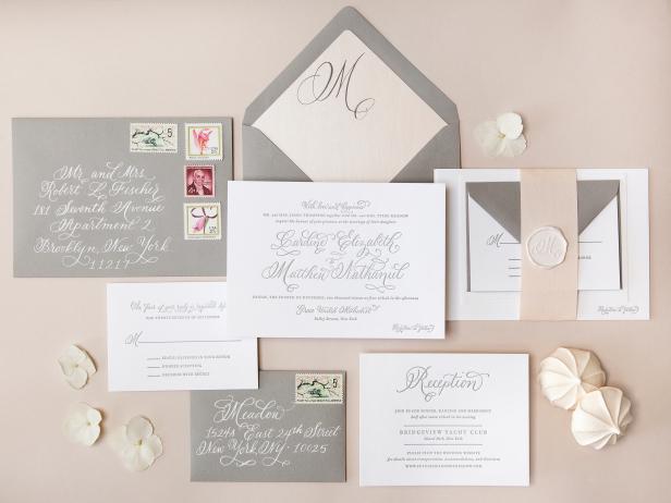 White and Gray Wedding Invitation Suite