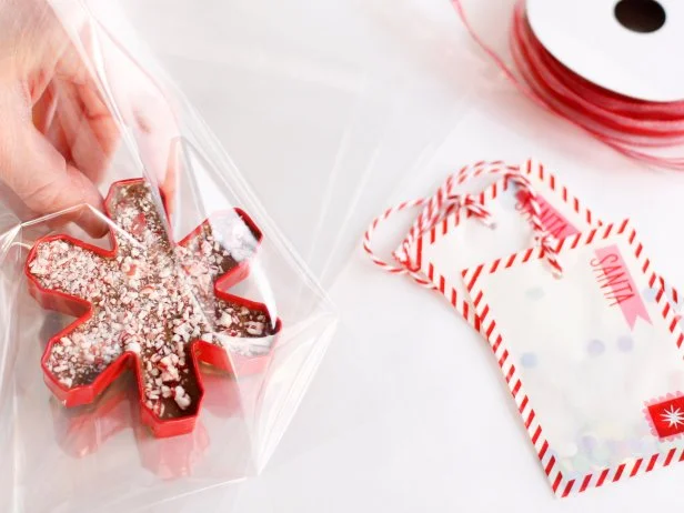 These cookie cutters filled with fudge make great handmade Christmas gifts.