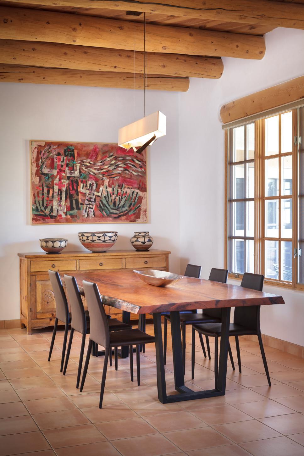 Natural Wood Exposed Beams Over, Southwestern Dining Room Chairs
