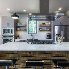 Gray Kitchen With Marble Island Countertop