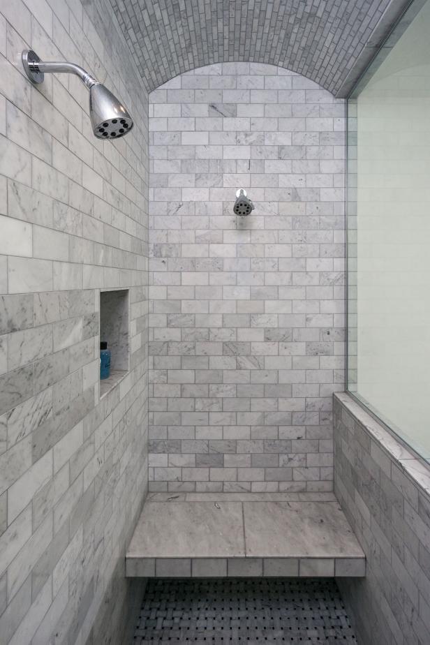 Gray Marble Subway Tile Shower With, Marble Subway Tile Shower