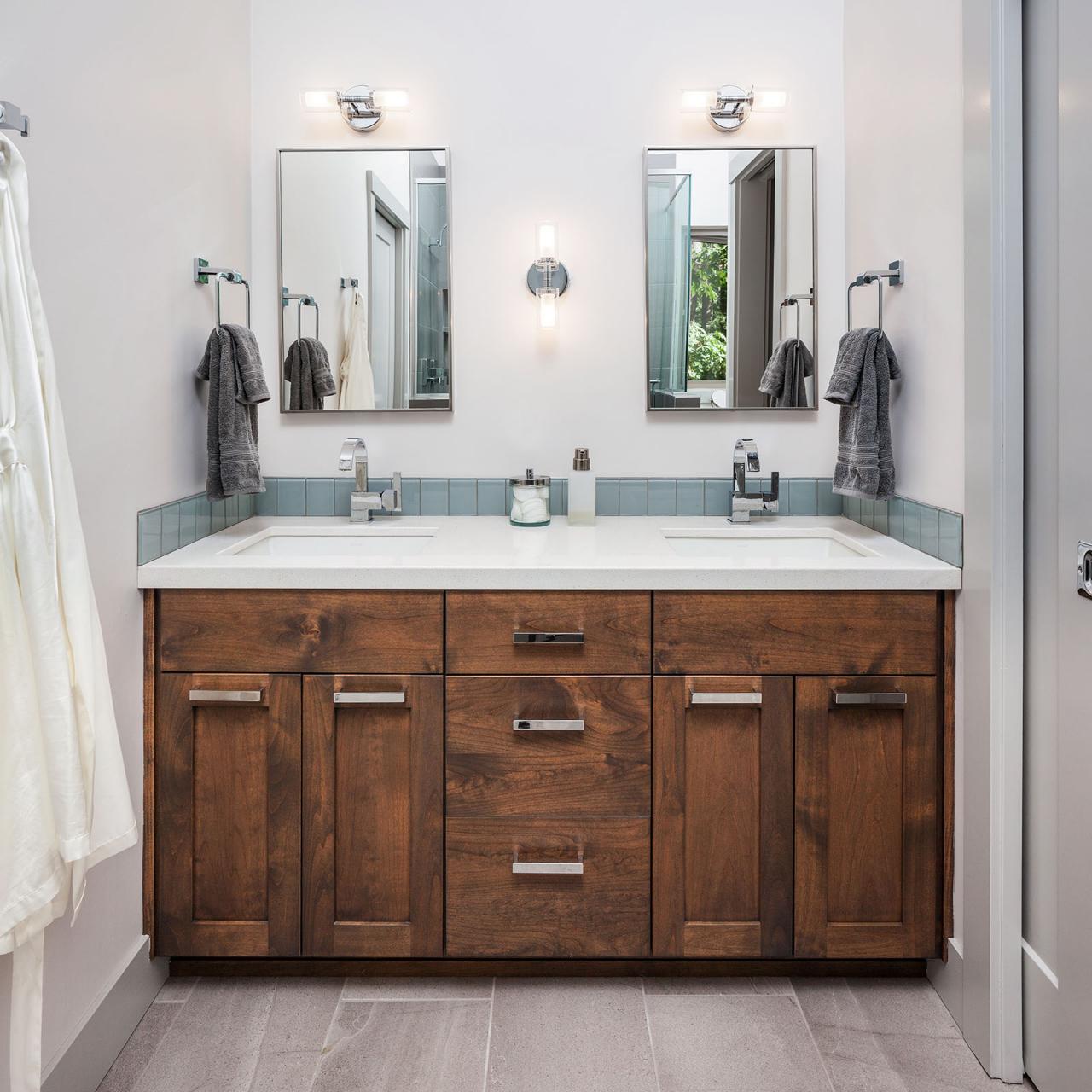 Double Vanity Bathroom With Blue Backsplash | HGTV