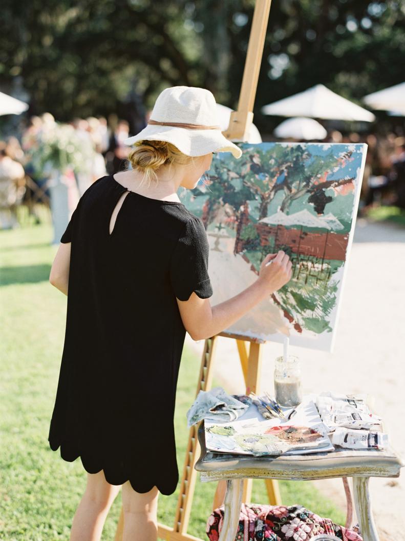Artist Creates a Live Painting of a Sunny Wedding Reception