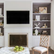 TV, Fireplace and Built-In Bookshelves
