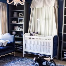 Blue and White Traditional Nursery With Car