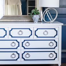 White Dresser With Blue Detailing