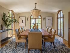 Mediterranean Dining Room With Ikat Rug