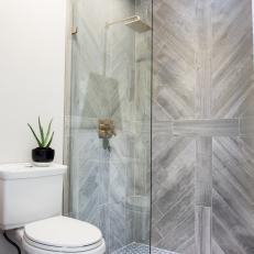 Walk-In Shower With Gray Tiles