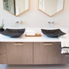 Double-Vanity Bathroom With Black Sinks