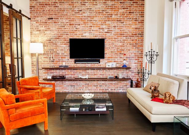 Living Room With Brick Wall