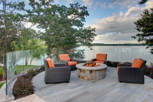 Contemporary Deck With Fire Pit, Orange Accents