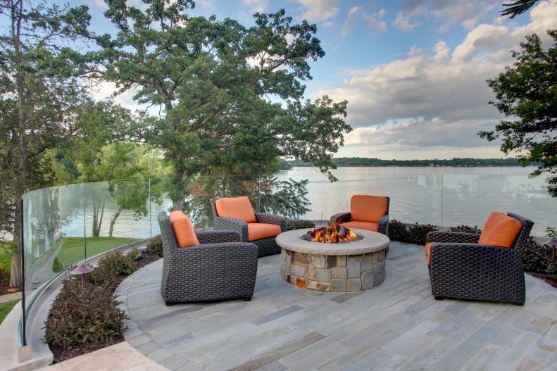 Contemporary Deck With Fire Pit, Orange Accents