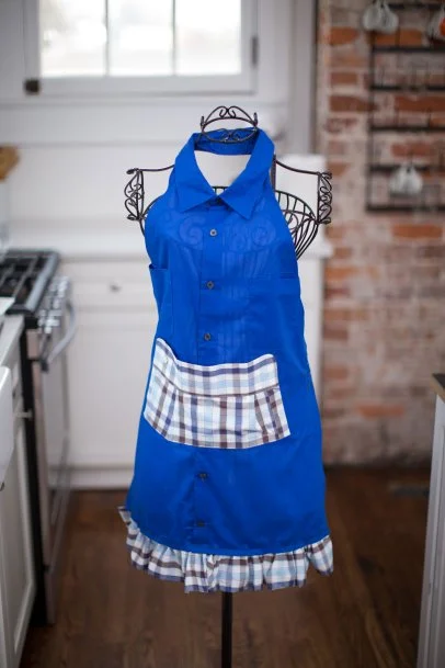 apron made from men's dress shirt Up-cycled men's dress shirt turned into smock apron |