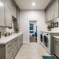 Gray and White Transitional Laundry Room 