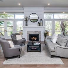 White Transitional Living Room With Gray Chairs